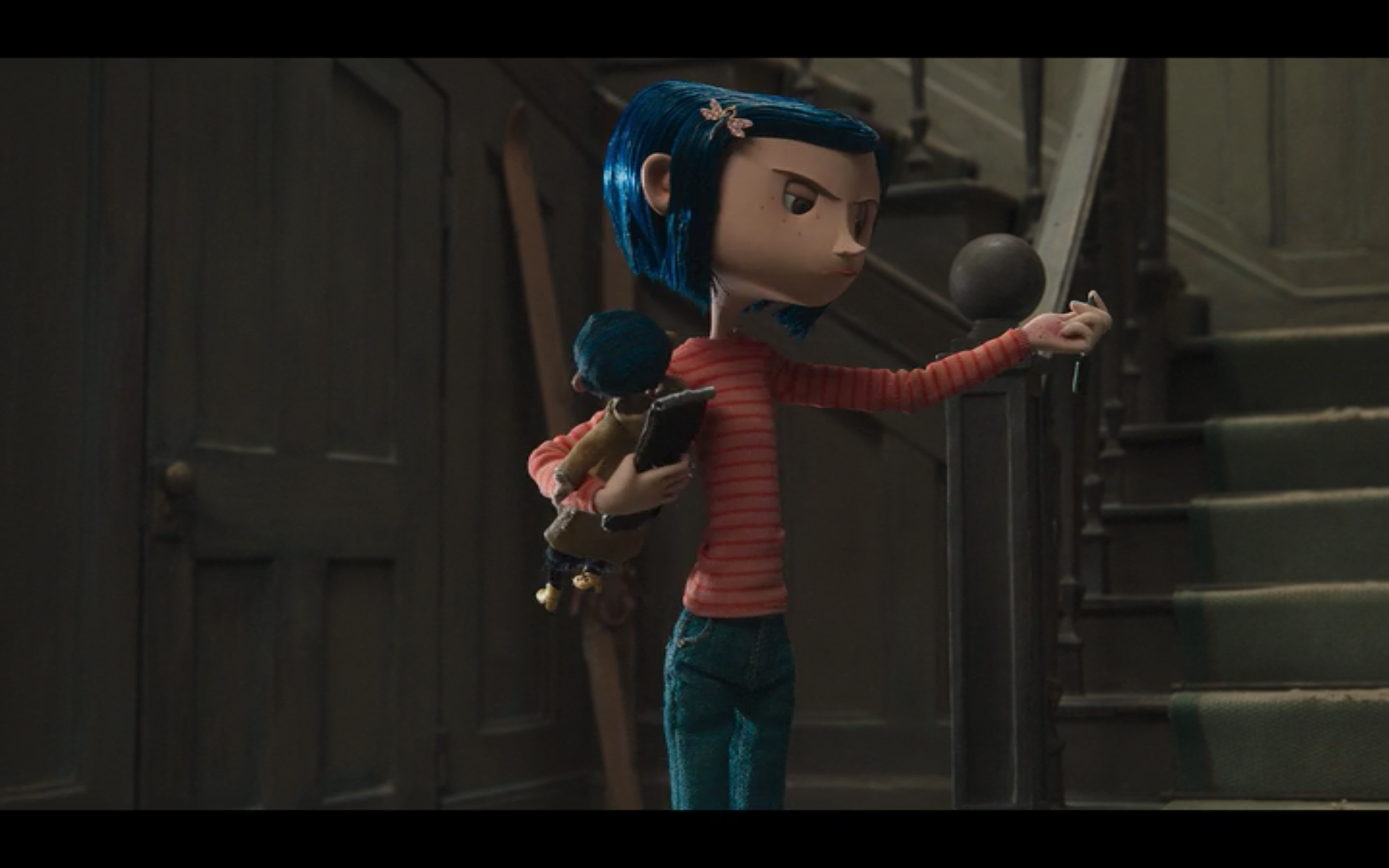 a medium long shot of coraline, practice film vocabulary and ELA descriptive writing with film studies