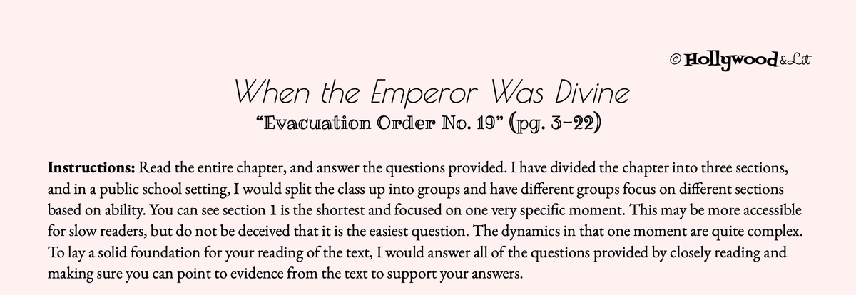 When the Emperor Was Divine Chapter 1 Close Reading Questions