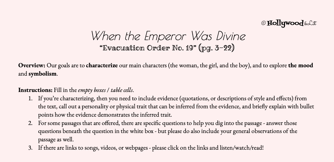 Close Reading and Symbolism Practice for Chapter 1 of When the Emperor Was Divine